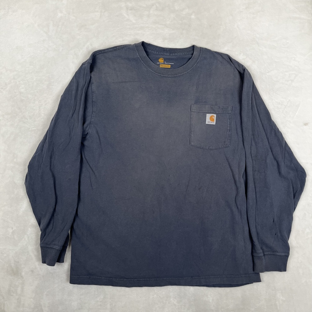 Carhartt Long Sleeve T-Shirt Mens Large Blue Pocket Workwear Sun Faded